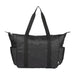 Wander & Roam Packable Travel Duffel Bag - A black packable travel duffel bag with sturdy handles and side pockets. It features a logo on the front.