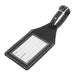 Wander & Roam Luggage Tag w/ AirTag Holder - A black luggage tag with a clear ID window and a buckle strap, featuring white stitching details.