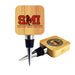 Bamboo Wine Stopper Opener - A drink bottle stopper and opener made of bamboo with a metal base, featuring a logo.