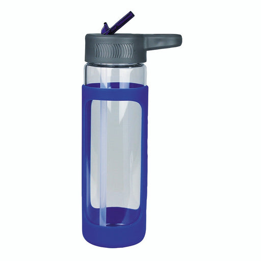 Sleeve Glass Drink Bottle with Sipper - Blue