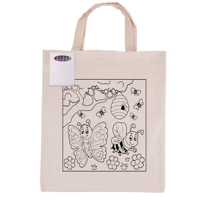 Colouring Short Handle Calico Bag & Crayons