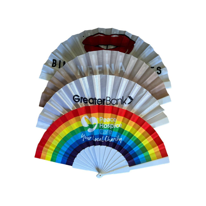 Branded Printed Fabric Hand Fans - Custom Promotional Product